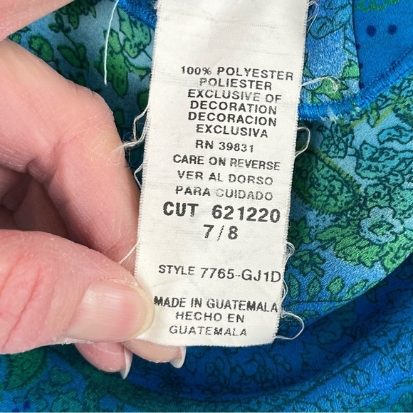 Vtg. Y2K My Michelle Sleeveless Blue Paisley Print Chiffon Midi Dress Sz. 7/8 - Picture 8 of 12